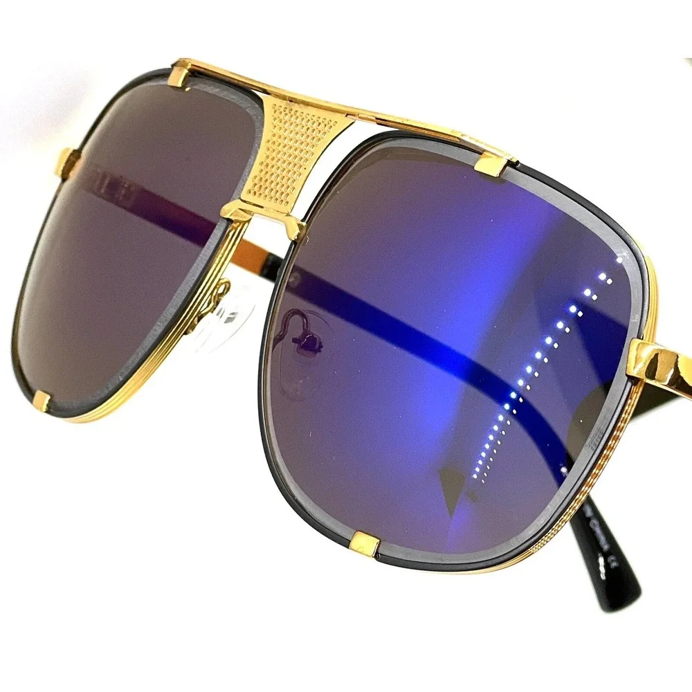 Sunglasses‎ Blue Lens Gold Accents Fashion Pilot Sun Glasses Men Street Wear New